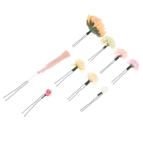 FRCOLOR 9個 着物かぶり物 ビーニー hat ブックマークタッセル あご フェイクヘ ックバレッタ 翡翠のヘアピン 髪の房 タッセルヘアピン 着物のかぶと セラ Yellow