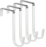 Mars-Rock Over The Door Metal Hooks with Plastic Coating 5.5' Fit 0.5' to 2' Wide Door 4 Pcs Heavy Duty Single Towel Robe Rack Wreath Bathroom Shower Hanger Shoe Organizer Ironing Board Short White