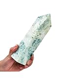 JIC Gem Natural Large Phoenix Pine Obelisk Quartz Crystal Wand Tower Point Chrysocolla Crystal Healing Wand Reiki Decor 1.3-1.8 Lbs