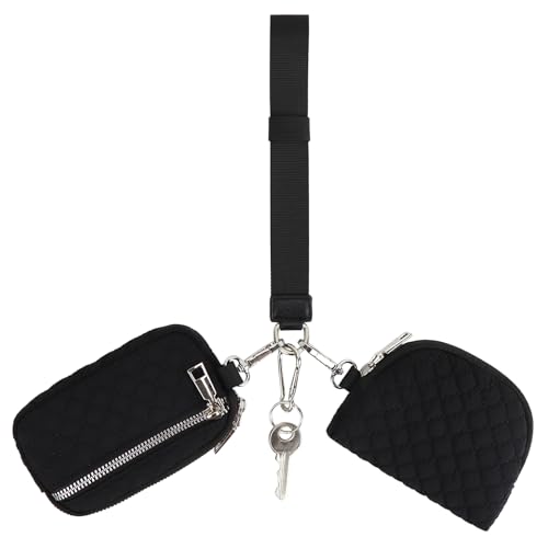 Peicees Zip Around Dual Pouch Wristlet Portable KeyChain Wallet For Women Mini Coin Pouch Detachable Wristlet Purse Cute
