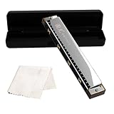 YCXYQ Silver - 24 Holes Tremolo Harmonica Polyphony Diatonic C Key 24 Hole Profession Tremolo Harmonica Beginners Students Aldults with Storage Box Cleaning Cloth
