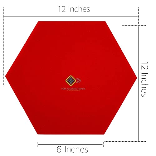 Image of YGM Acoustic Foams Professional Hexagon Acoustic Foam Panels, Absorption Panel, 12 X 12 X 1 inch High Density Edge Wall Tiles for Acoustic Treatment (Red, Set of 5)