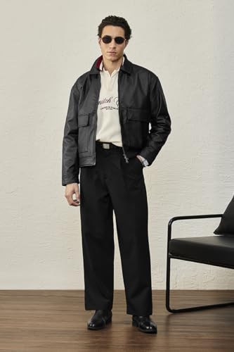 Image of SNITCH CATCH ME IF YOU CAN Men Casual Jacket For Streetwear | Box Fit Lapel Collar Solid With Zip Closure | Artificial Pu Leather & Polyester Lined For Outings