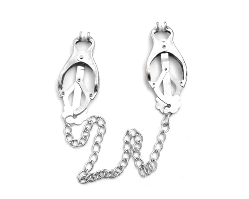 Nipple Clamps with Chain, Stainless Steel Adjustable Nipple Clamp,Non-Piercing Nipple Rings Decorative Clip,Women Men Couple Toys Accessorieser (Chain Clamps-1)