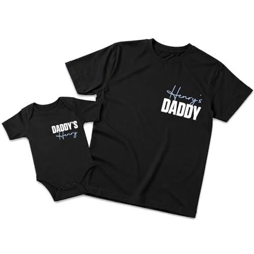 Personalized Dad Baby Matching Outfit Custom Name Shirt Set Father Infant Minimalist Typography Family Bonding Apparel New Dad Outfit Custom Text Black Tee Bodysuit