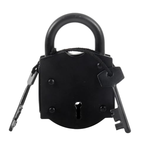 Image of Handmade Antique Style Iron Padlock with 2 Keys, Vintage Black Heavy Duty Lock 4 inch