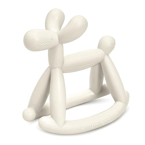 Image of Miraloop Teething Toy for Baby 0-6, 12, 18 Months Infant, Jellydog Never Drop Food Grade Silicone Rocking Teether, Prevent Choking & Odorless, Less Dust and Hair Adhesion, Baby Gift, Milk White