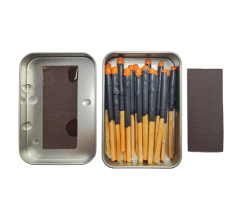 Survival Waterproof Matches Kit – 20/40/60/80/100 Fire Matches + Extra Striker in Metal Tin, Waxed Tinder Cords – Stormproof Windproof Fire Starter for Camping & Emergency (1 x Tin)