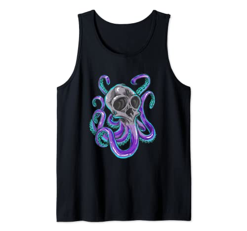 Octopus Skull, Kraken Nautical Jolly Roger Halloween Camiseta sin Mangas