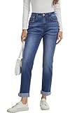 Alaster Queen Damen Jeans Mode Simple Boyfriend Jeans Damen Classic Mid Waist Denim Freizeit Marineblau M