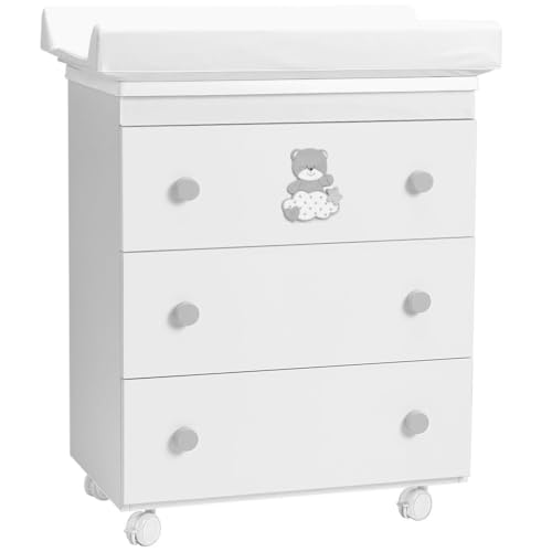 PALLA PALLINA Fasciatoio Cassettiera Salvaspazio 3 Cassettoni Removibili Con Vaschetta Bagnetto Neonato E Materassino Fasciatoio Neonato Anticaduta 80x97X44 CM Modello Altalena (Altalena Grigio)