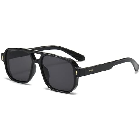 GIFIORE Square Aviator Sunglasses for Men Women Fashion Vintage Double Bridge Black Plastic Pilot Sun Glasses 70s Trendy Cover