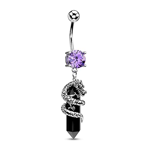 CM Crareesi Mania Halloween Belly Button Ring 14G Dragon Dangle Belly Ring Burn Silver Navel Piercing Jewelry Purple Belly Button Piercing