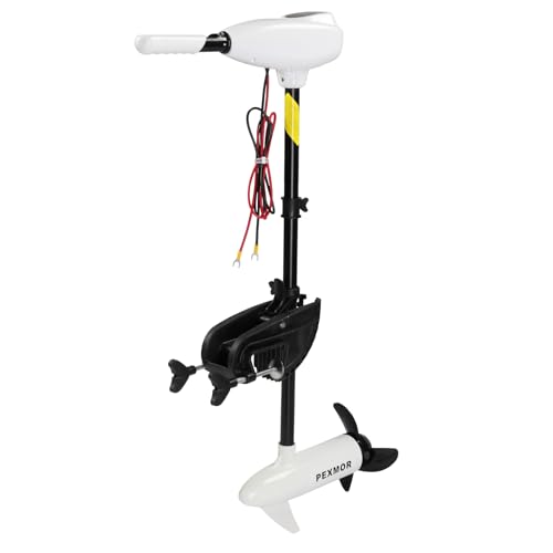 PEXMOR 8 Speed Electric Trolling Motor, Electric Outboard Boat Motor w/Adjustable Handle & LED Indicator, Transom Mounted for Saltwater, Kayak, Fishing Boat (White, 55 LBS)