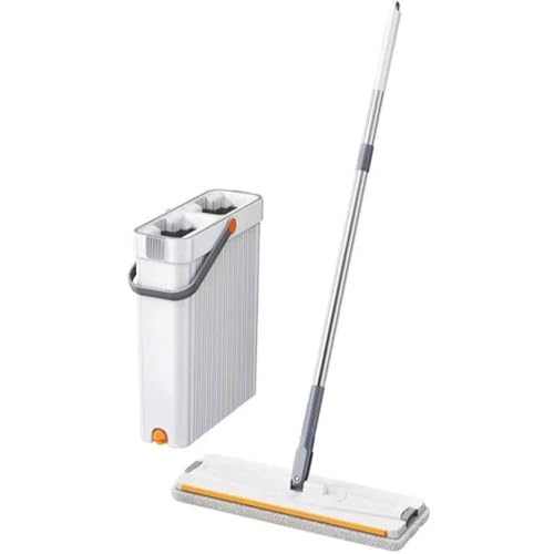 Mop and Bucket with Wringer Set, Flat Floor Mop and Buckets System, Wet and Dry Use, 5 Washable Microfiber Pads Refills, Long Handle Flat Mops for All Floor Types and Windows Cleaning