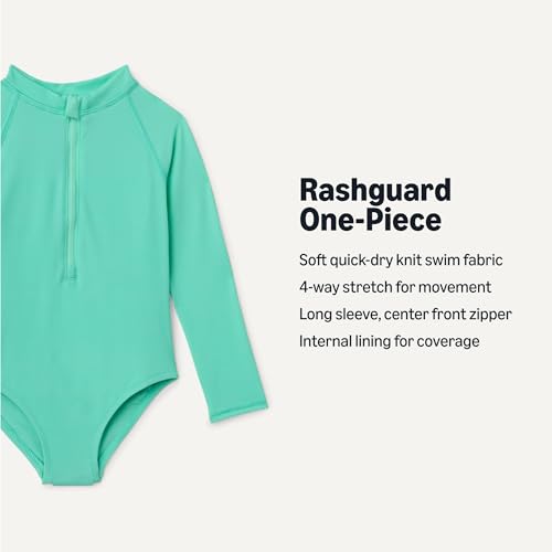 Image of Amazon Essentials Girls' Long Sleeve Rash Guard One-Piece Swimsuit
