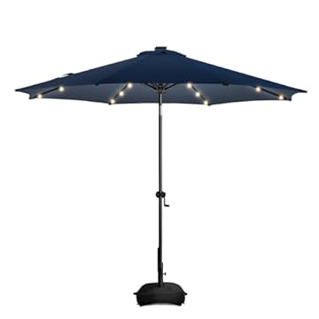 outdoor umbrella with lights and base