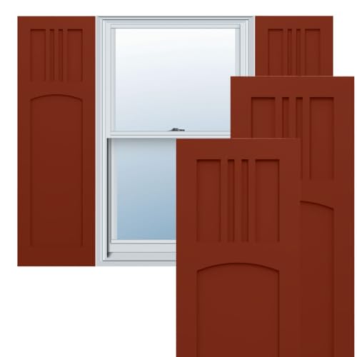 Ekena Millwork 12"W x 43"H True Fit PVC San Miguel Mission Style Fixed Mount Shutters, Pepper Red (Per Pair - Hardware Not Included)