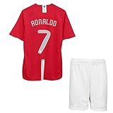 2008 Youth Ronaldo Home Kit Soccer Jersey Fan Version (Red & White, 8-9 Years Old)