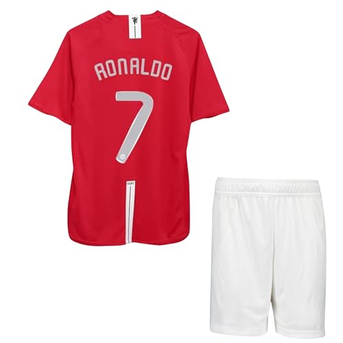 2008 Youth Ronaldo Home Kit Soccer Jersey Fan Version (Red & White, 10-11 Years Old)