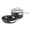 All Clad Essentials Hard Anodized Nonstick Fry Sauce Pan Set 85 Inch 25 Quart Oven Broiler Safe 500F Pots and Pans Cookware Black