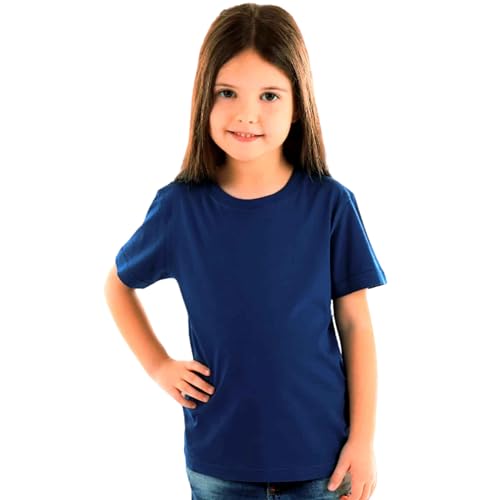 Image of Kids Round Neck Girls Tshirt | Short Sleeves | Natural Organic 100% Cotton Soft Comfortable Fabric | Plain Color Original Branded Half Sleeve | School t-Shirt for Girl Kid | Sleepwear Everyday Casual