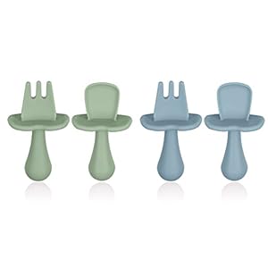 Vicloon Baby Fork and Spoon Set, 4Pcs Infant Silicone Self Feeding Utensil Easy Grip Toddler Cutlery Kit, Baby Weaning…