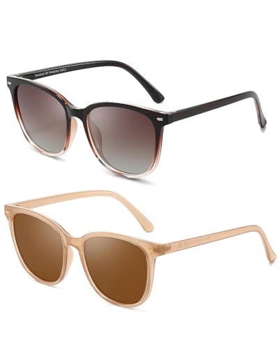 Image of 2 Packs Sunglasses for Women Polarized UV400 Protection Lens Big Frame Fashion Glasses Trendy Stylish Shade