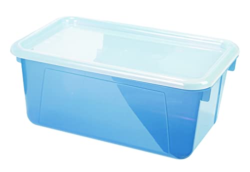 Image of Storex Small Cubby Bins - Plastic Storage Containers for Classroom with Non-Snap Lid, 12.2 x 7.8 x 5.1 inches, Tint Teal, 5-Pack (62486A05C)