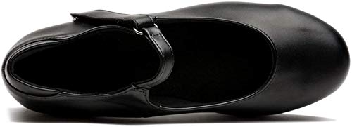 Nleahershoe Slide Buckle Leather Tap Shoes Dancing Shoes For Girls, Black, 3 Little Kid #TOP4