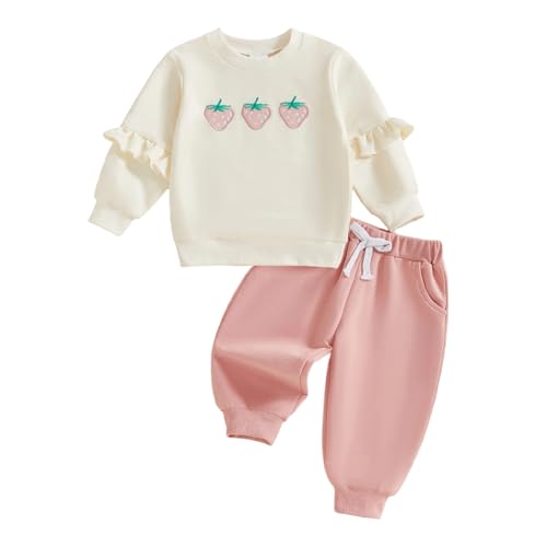 Image of Kupretty Baby Girl Clothes Toddler Fall Winter Outfit Ruffles Crewneck Bow Pullover Sweatshirt + Joggers Pants Set