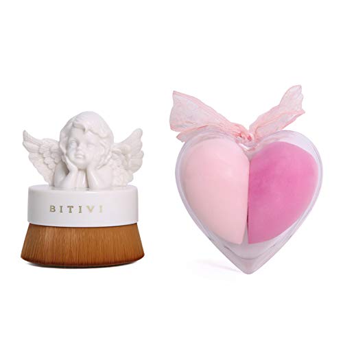 DAWOOWOO Set of Angel Makeup Brush and Heart Shape Blending Sponges Makeup Cosmetic Sponges for Dry & Wet Use, Beauty Sponges with Brush and Sponge Holder