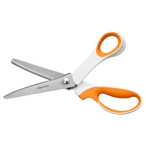 Fiskars Ciseaux zigzag, Longueur : 24,2 cm, Droitier, Lame en acier inoxydable/poignées en plastique, Blanc/Orange, SoftGrip, 1070024