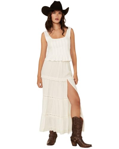 Angie Women's Swiss Dot Maxi Skirt with Eyelets and High Slit