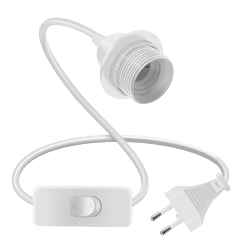 HuaLiSiJi Porte Lampe E27 Avec Câble et Interrupteur Douille E27 avec Anneau Fileté et Cordon D'alimentation 250V 4A pour Suspension, Lampe Verticale (Blanc, 2.5m)