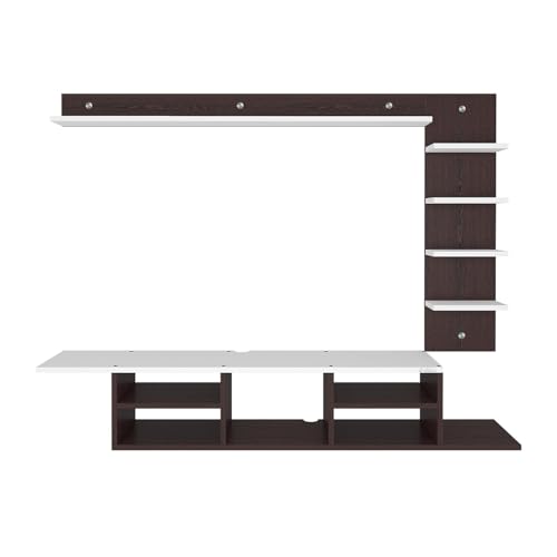 Image of Anikaa Engineered Wood LED Light Wall Mounted TV Unit Wall TV Cabinet With Shelves Display Unit For Living Room, Set Top Box Stand - Wenge /White (D.I.Y - Do-It-Yourself) Ideal For Up To 43 inch Inches