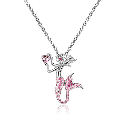 luomart Little Mermaid Necklaces for Girls Birthstone Pendant Jewelry Gifts Set for Women Teens (Girls Pink)