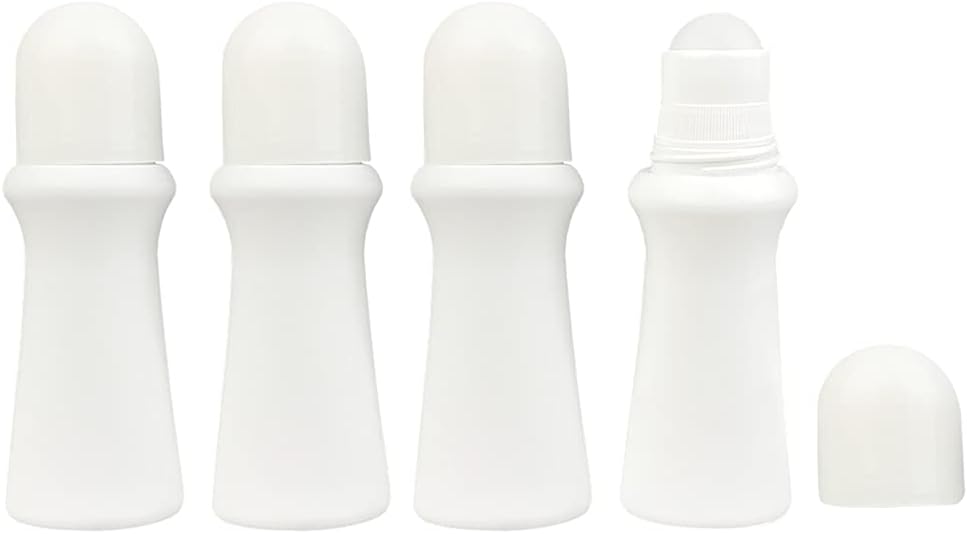 HugeDE 4 Pcs 75ml Empty Refillable Plastic Roller Bottle Roll On Bottles Rollerball Bottles Containers for Essential Oil DIY Deodorant