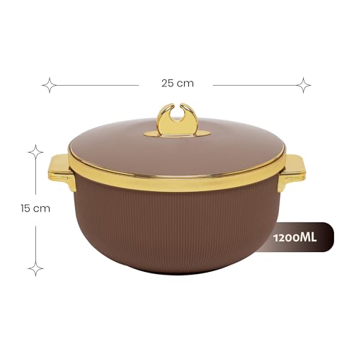 Image of SELVEL Royal Linex Casserole Collection | Insulated Hot Cases | Stainless Steel Inner | BPA-Free | Brown & Lime Green | (Royal Linex Casserole - Brown, 1200ml)