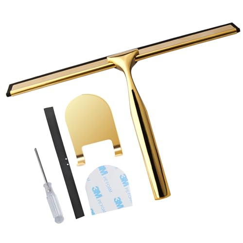 Raclette de douche en acier inoxydable doré pour portes de douche, salle de bain et nettoyeur de verre pour porte de salle de bain, miroir, voiture, outil...