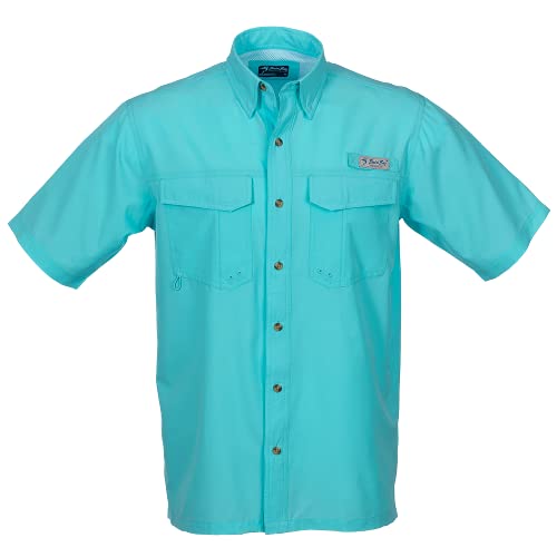 Bimini Bay Outfitters LTD Bimini Flats V Mens Short Sleeve Fishing Shirt Featuring BloodGuard Plus (3XL Aqua)