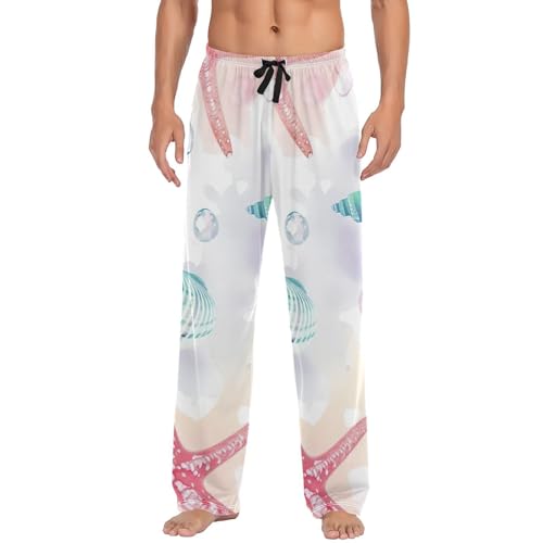 Men's Pajama Pants Colorful Seashell Starfish Sleep Pajama Lounge Pant with Pockets, Elastic Waistband
