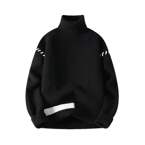 Men's Loose Turtleneck Knit Sweater Casual Pullover Warm Patchwork Design Autumn Winter Jumper