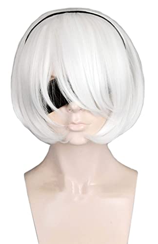 Perruque courte blanche femme Halloween costume cosplay avec frange