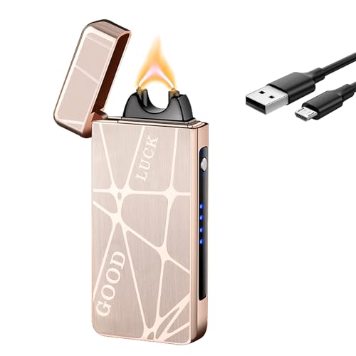 GADATOP Vintage Lighter Rechargeable Arc Flame Cool Design Electric Lighters with LED Battery Indicator and Packaging Box for Camping Hiking Travel Essentials (Charcoal)