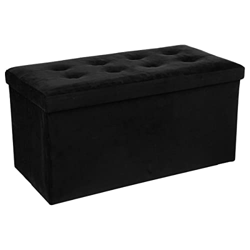 Atmosphera - Banc Coffre de Rangement Pliant Lysandre Noir Effet Velours - L 76 cm, Assise Capitonné - pour Salon, Chambre, Entrée