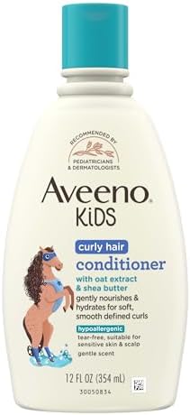 Aveeno Baby Kids Curly Hair Conditioner With Oat Extract & Shea Butter, Gently Nourishes & Hydrates For Defined Curls, Tear-Free & Suitable For Sensitive Skin, Hypoallergenic, 12 Fl. Oz, 1 Count