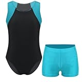 Yruioon Kinder Jungen Turnanzug Gymnastikanzug Ärmellos Ballettanzug Ballett Trikot Leotard Sport Body mit Shorts Gym Turnen Sportwear Blau Grün 134-140