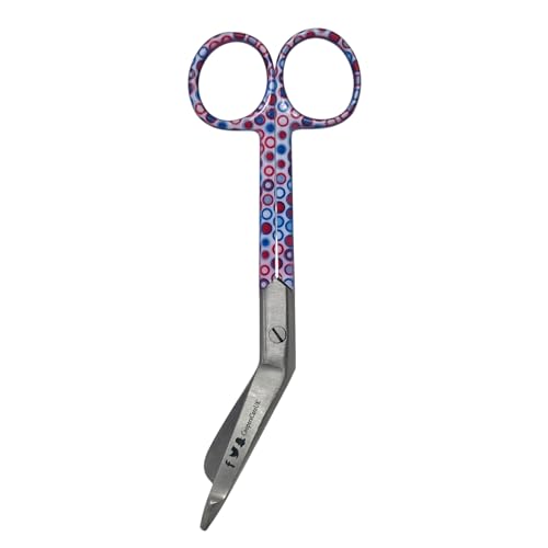 Coopers Care UK Personalised Engraved Nurse Bandage Scissors with Name Colourful Pattern Design Midwifery Healthcare Vet Veterinary Dog Grooming Custom Gift Present (8. Pink/Blue Spot)