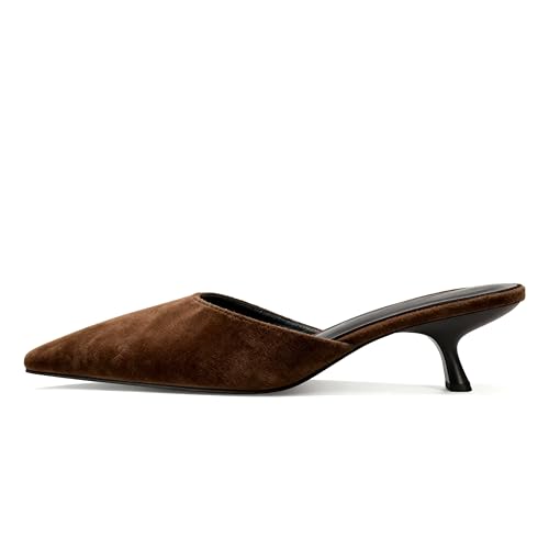 Image of ZJGZF Mesh Kitten Heels Mules for Women Closed Pointed Toe Slip on Backless Stiletto Slingback Low Heels Comfort Pumps Shoes